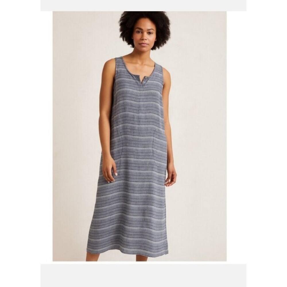 J. JILL Women's sleeveless, 100% Linen, medium; Blue shift style dress